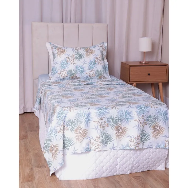 Jogo De Cama Solteiro 3 Peças Andreza Estampa Folhagem Azul UN