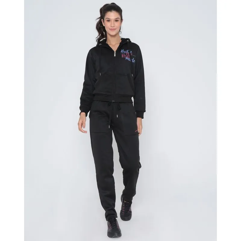 Conjunto Moletom Feminino Fitness Estampado Preto GG