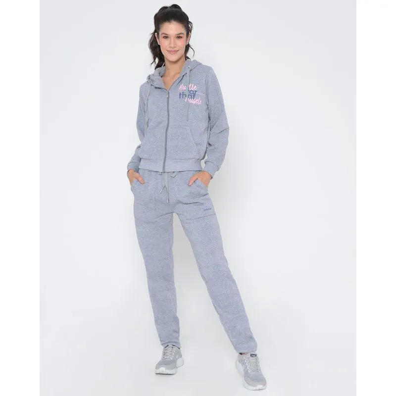 Conjunto Moletom Feminino Fitness Estampado Cinza P