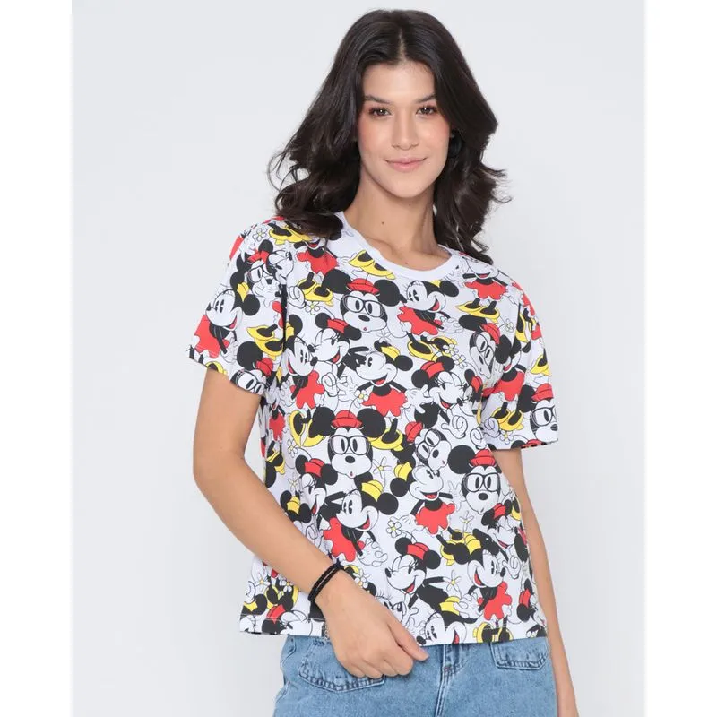 Camiseta Feminina Algodão Disney Minnie Manga Curta Branca P