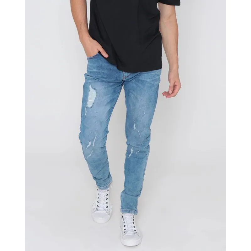 Calça Jeans Masculina Skinny Destroyed Azul 42