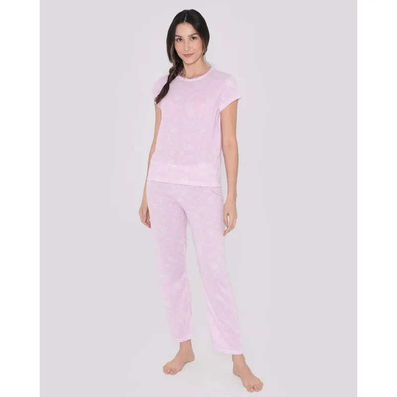 Pijama Feminino Longo Estampa Flores Rosa G