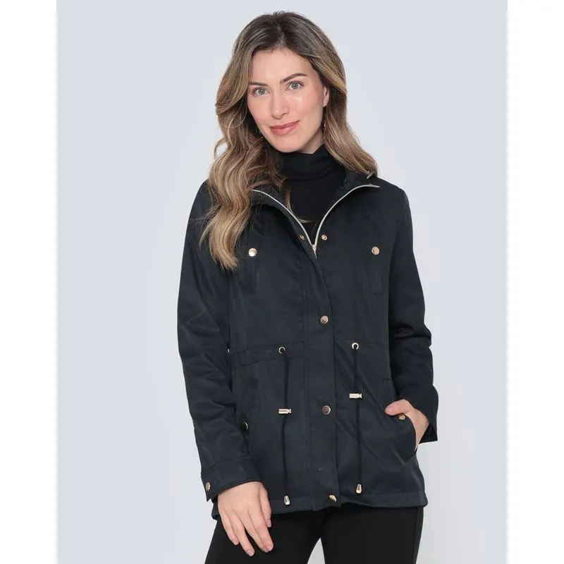 Jaqueta Feminina Parka Corta Vento Com Capuz Preto GG