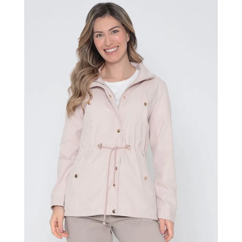 Jaqueta Feminina Parka Corta Vento Com Capuz Bege Claro P