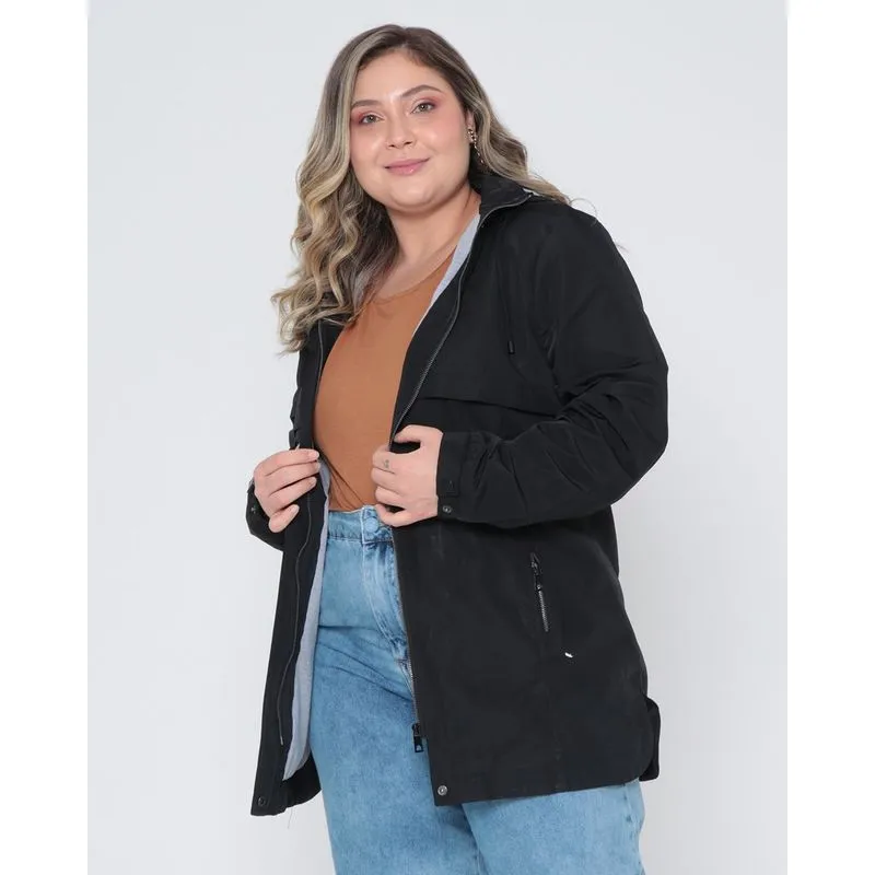 Jaqueta Plus Size Parka Corta Vento Com Capuz Preta G3