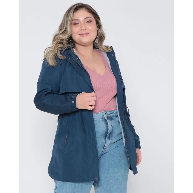 Jaqueta Plus Size Parka Corta Vento Com Capuz Azul Marinho G1