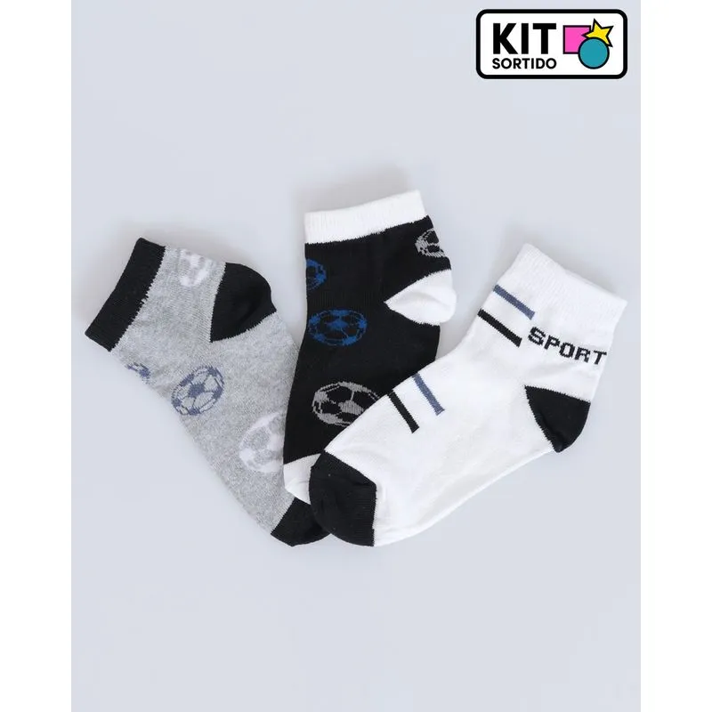 Kit 3 Pares de Meia Infantil Estampa Sortidas 28 A 33