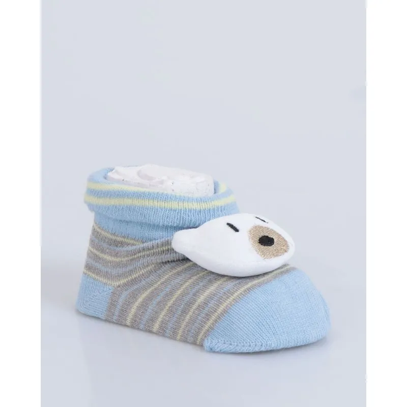 Meia Bebê Detalhe Bichinho Pelúcia Azul Claro 16 A 20