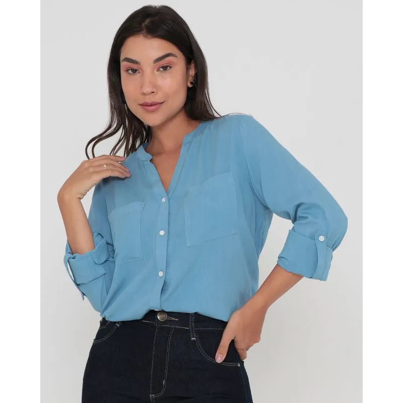 Camisa Feminina Viscose Lisa Azul Claro GG
