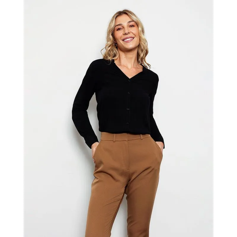 Camisa Feminina Viscose Estampa Floral Preta UN
