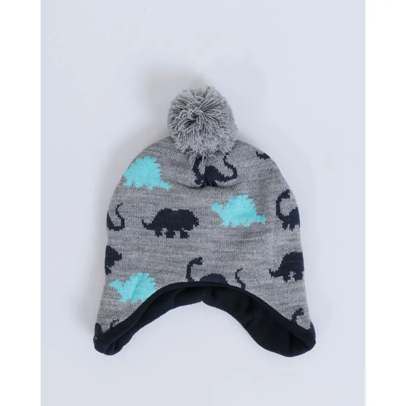 Gorro Infantil Tricô Dinossauro Pompom Cinza UN