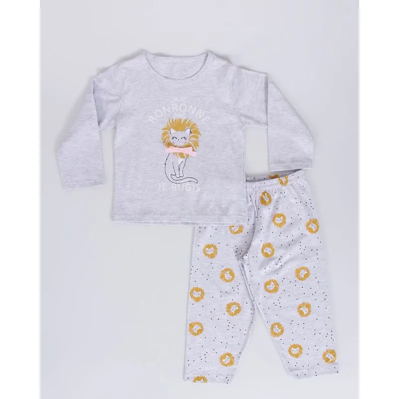 Pijama Bebê Longo Estampa Gata Cinza Claro 3