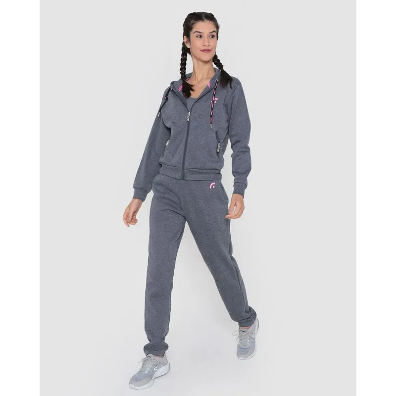 Conjunto Moletom Feminino Fitness Cinza Escuro G