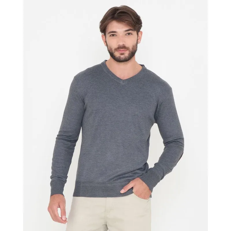 Suéter Masculino Tricô Gola V Cinza Médio GG