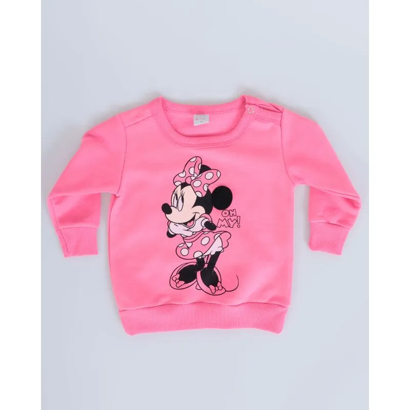 Blusão Moletom Bebê Estampa Interativa Minnie Disney Rosa Claro M