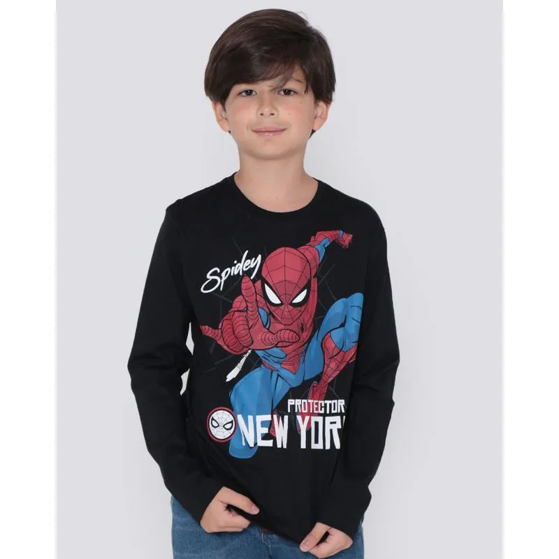 Camiseta Infantil Manga Longa Homem Aranha Marvel Preta 10