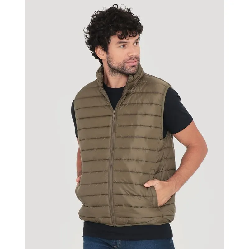 Colete Masculino Puffer Com Zíper Verde P