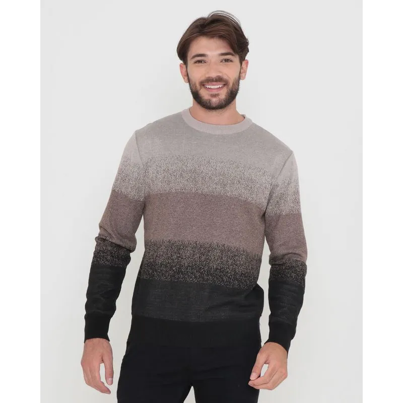 Suéter Masculino Tricô Degradê Tricolor Bege Médio M