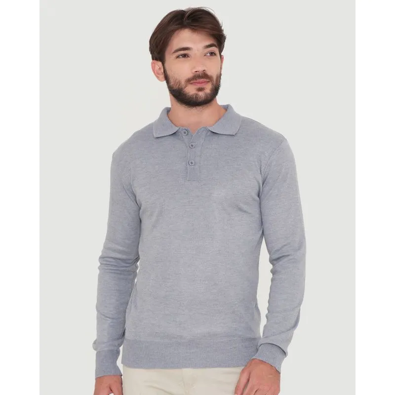 Suéter Masculino Tricô Polo Botões Cinza GG