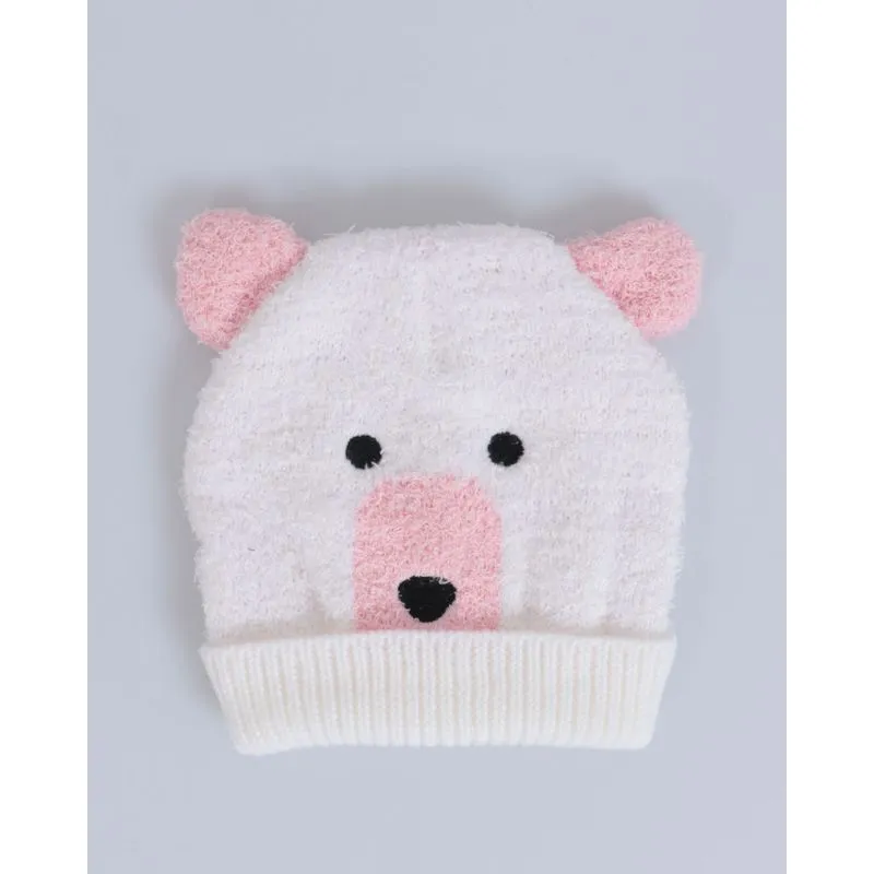 Gorro Bebê Tricô Ursinho Orelhinha Branco UN