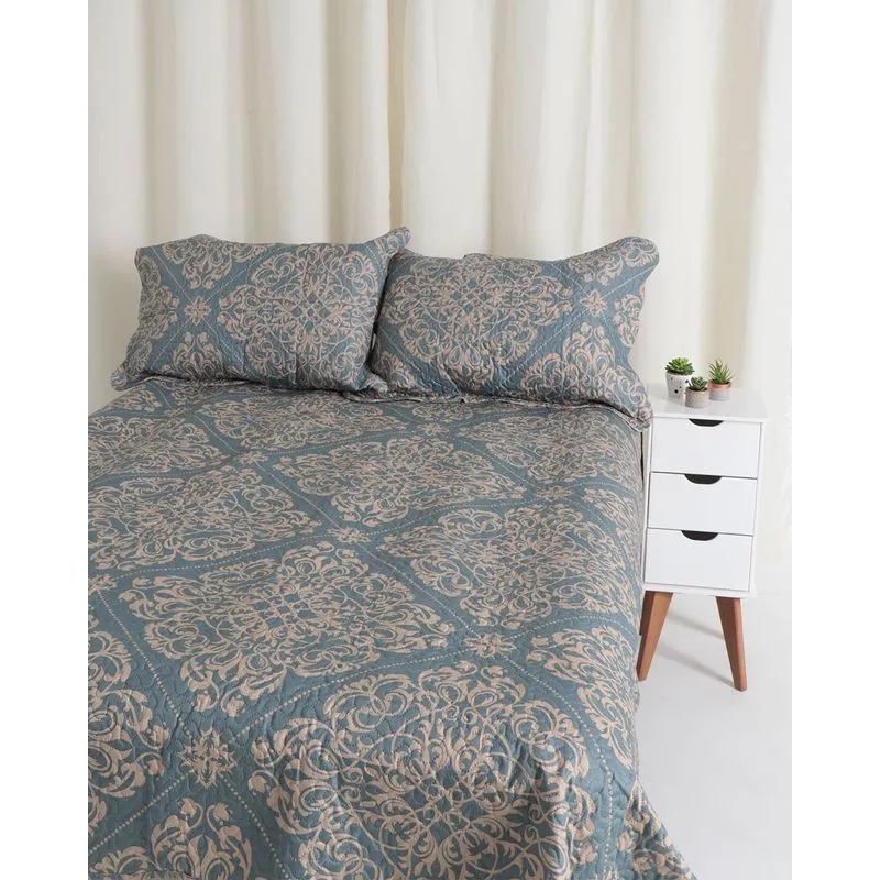 Kit Colcha Casal Dupla Face Boutis Estampa Floral Cinza UN