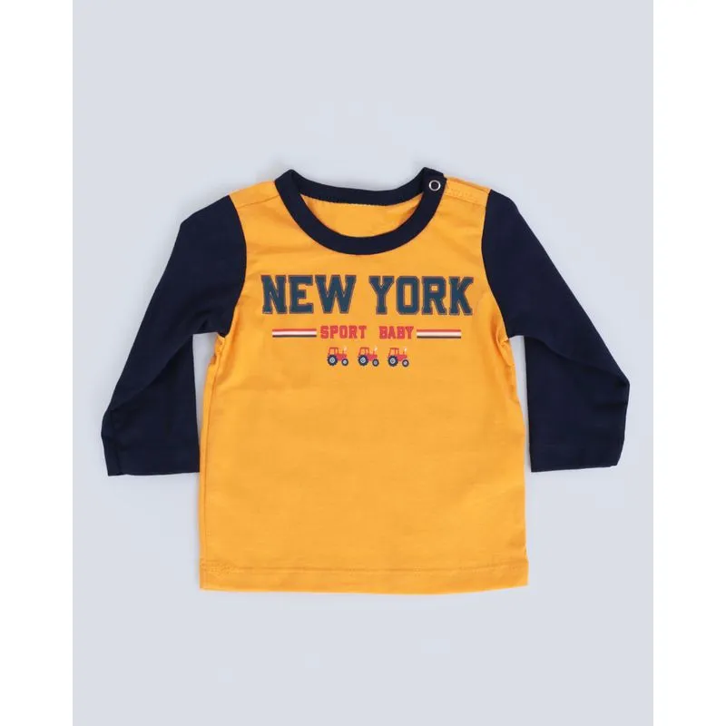 Camiseta Bebê Manga Longa Estampa New York Mostarda G