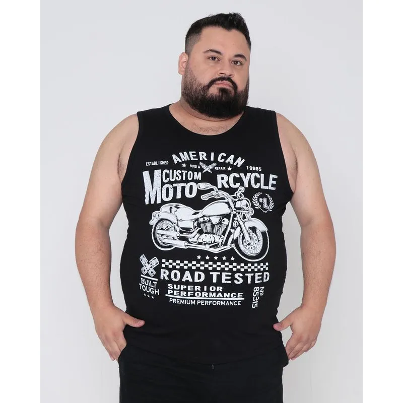 Regata Masculina Plus Size Machão Motocicleta Preta G3