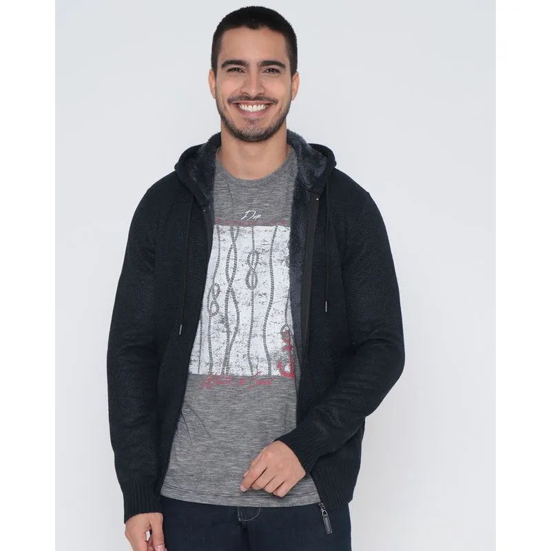 Casaco Masculino Tricô Com Forro Felpudo Preto G
