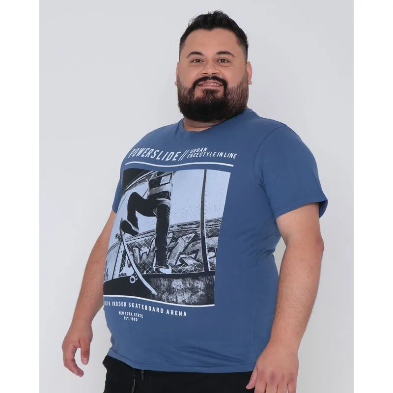 Camiseta Plus Size Estampa Skate Azul Médio G3