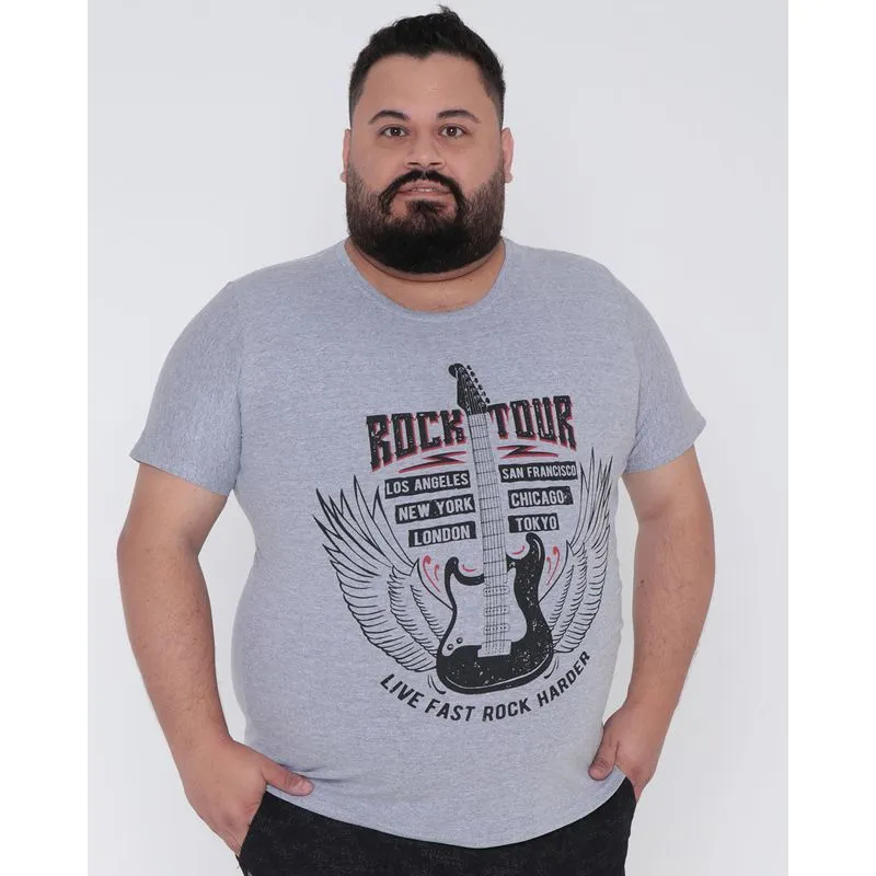 Camiseta Plus Size Estampa Rock Tour Cinza Claro G2