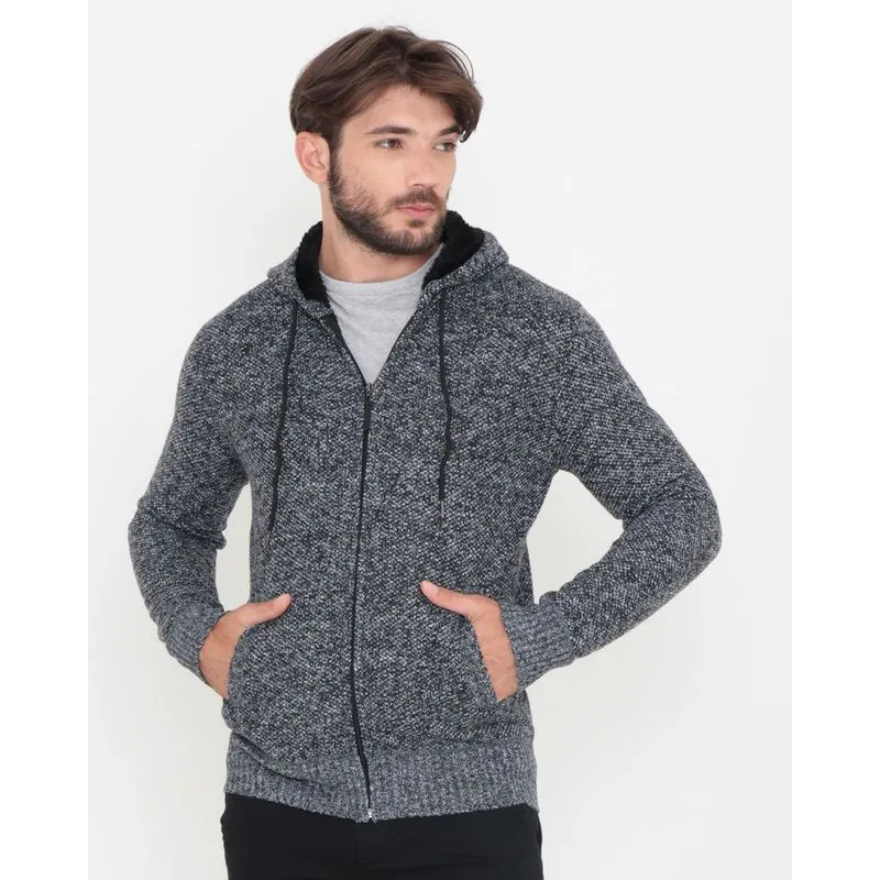 Casaco Masculino Tricot Flannel Capuz Mescla Cinza G