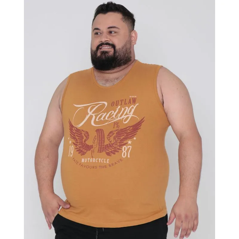 Regata Plus Size Masculina Estampa Motocicleta Bege G3