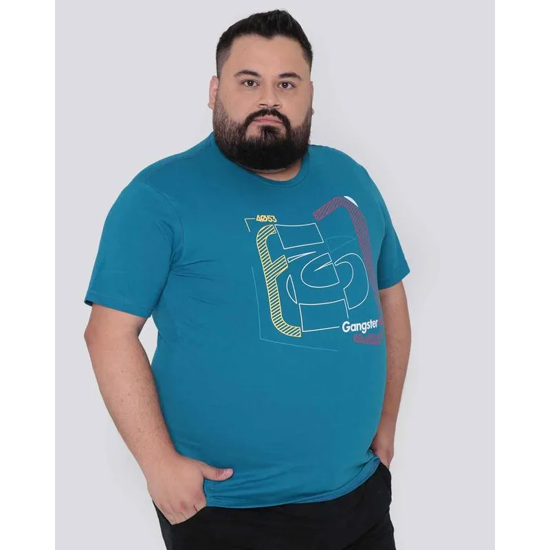 Camiseta Plus Size Gangster Colorida Azul Médio G2