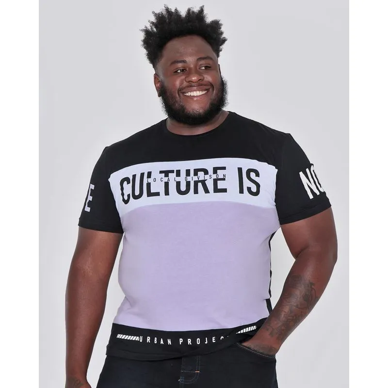 Camiseta Plus Size Com Recorte Estampa Culture Preta G3