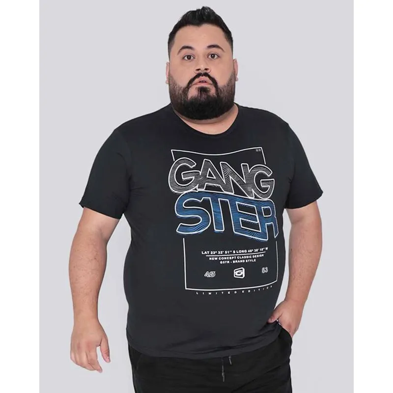 Camiseta Plus Size Estampa Gangster Preta G4