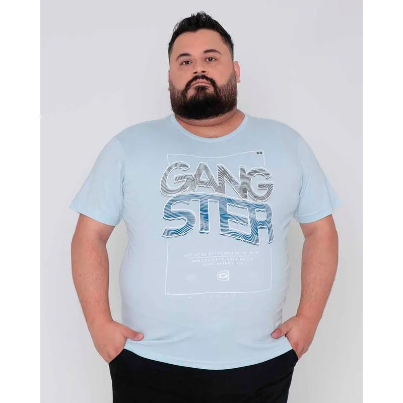 Camiseta Plus Size Estampa Gangster Azul Claro G3