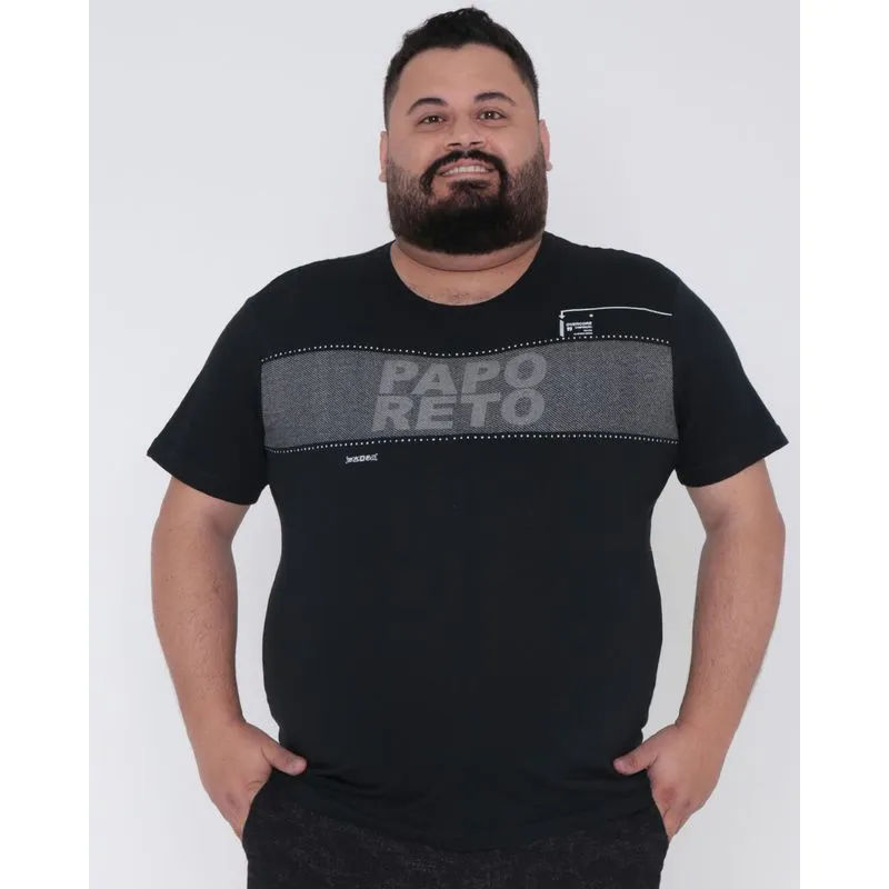 Camiseta Plus Size Estampa Papo Reto Metalizada Preta G1