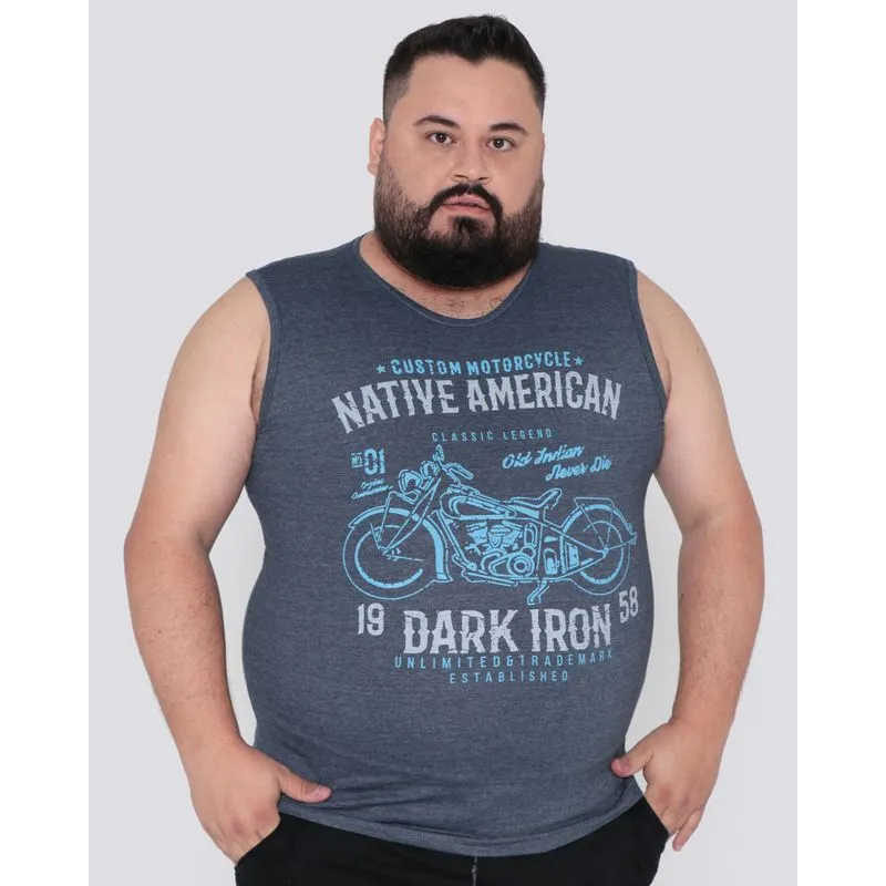 Regata Plus Size Estampa Barbershop Mescla Marinho G1