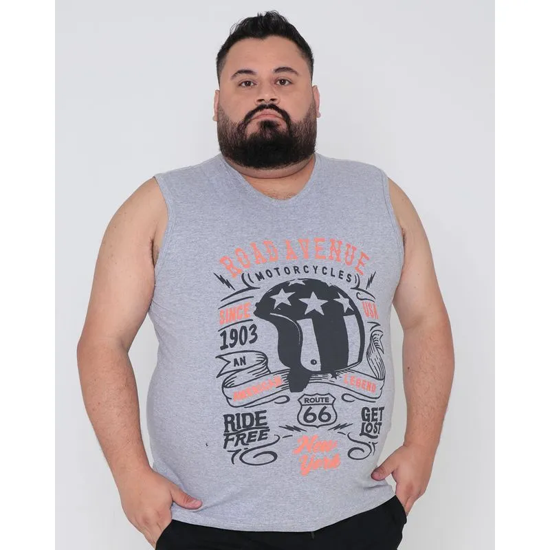 Regata Plus Size Masculina Estampa Motorcycles Cinza G4