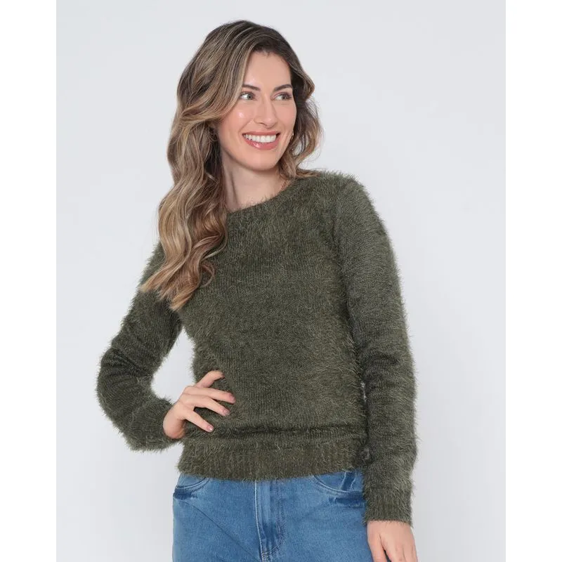 Suéter Feminino Tricô Pelinhos Verde Escuro GG