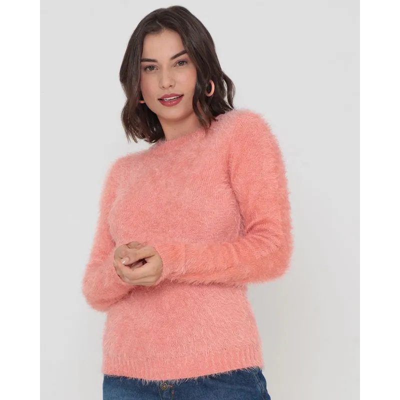 Suéter Feminino Chenille Rosa Claro GG