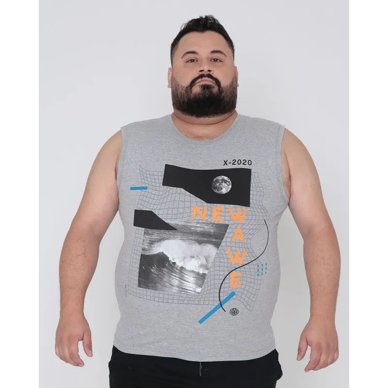 Regata Plus Size Estampa Oceano Cinza Claro G2
