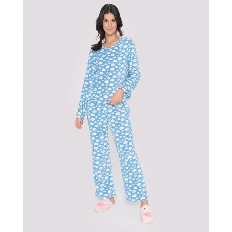 Pijama Feminino Longo Soft Nuvem Azul GG