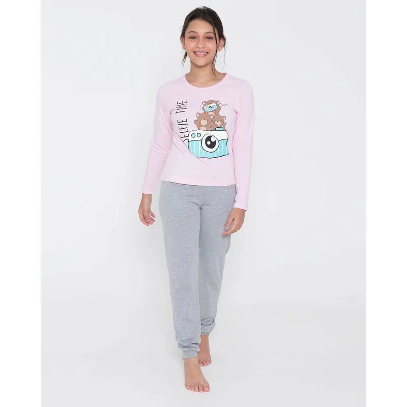 Pijama Juvenil Longo Jogger Ursinhos Rosa Claro 10