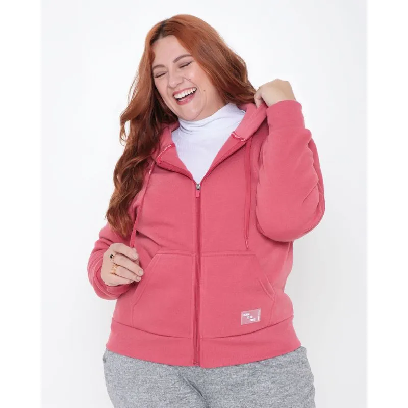 Casaco Plus Size Feminino Moletom Capuz Rosa G2