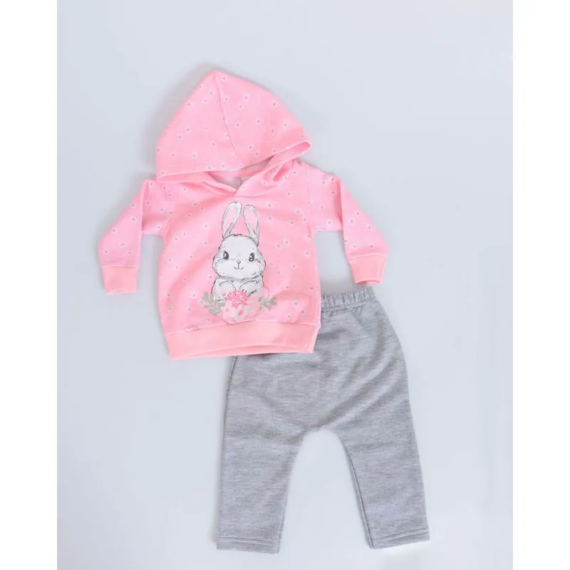 Conjunto Moletom Bebê Coelhinho Rosa Claro G