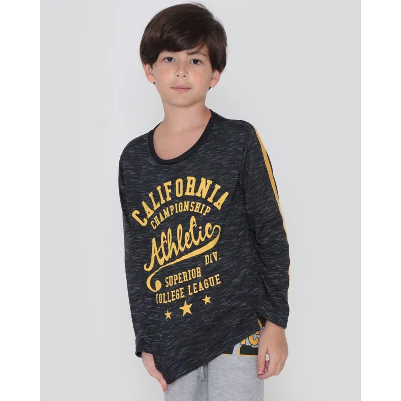 Camiseta Infantil Manga Longa Flamê Estampa Preta 8