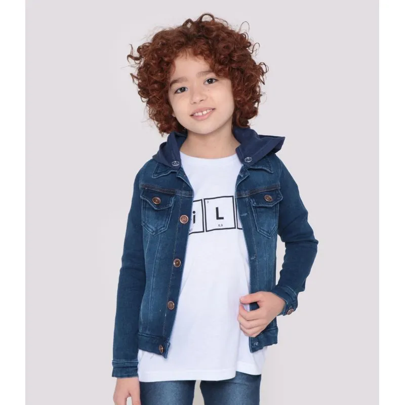 Jaqueta Infantil Jeans Com Botões E Capuz Azul Escuro 6