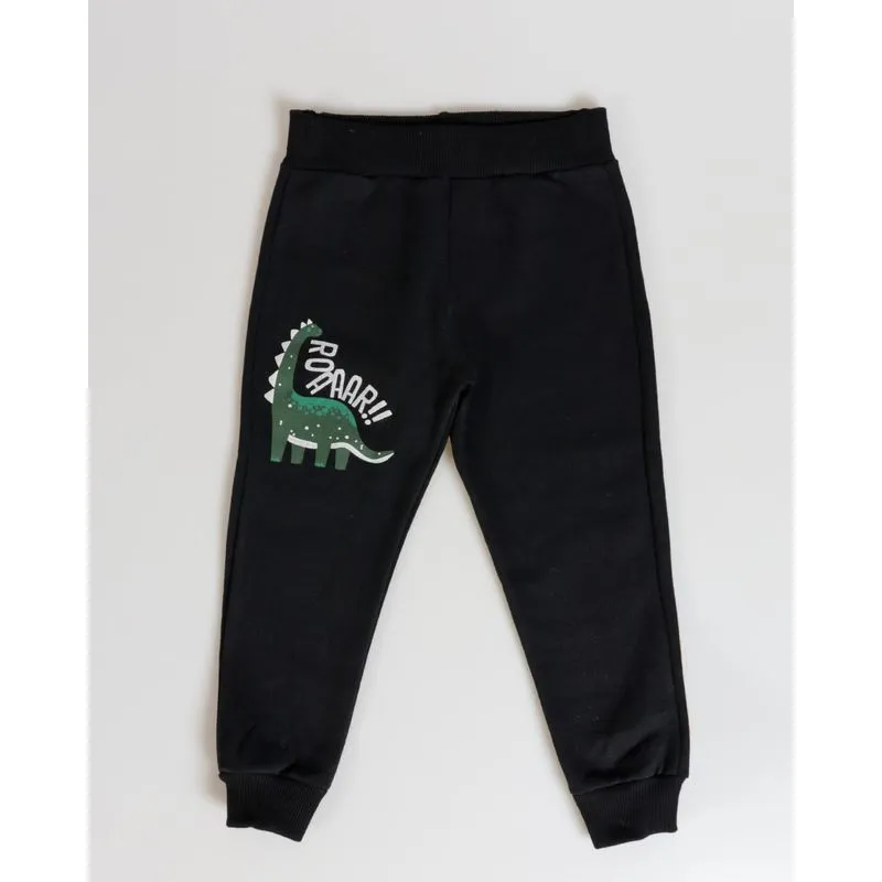 Calça Moletom Bebê Estampa Dinossauro Preta 2