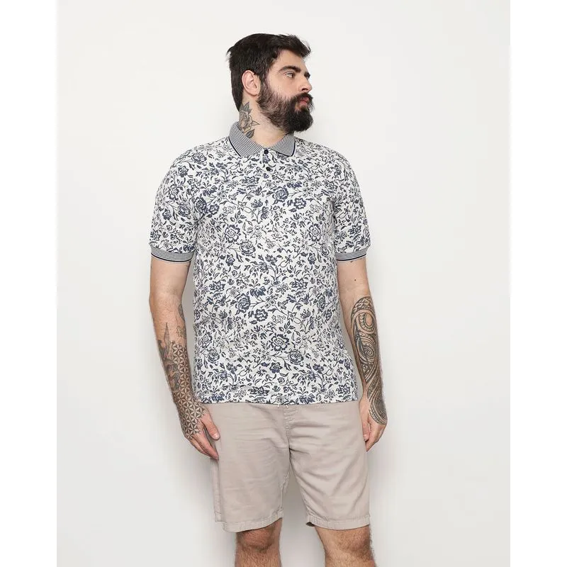 Polo Plus Size Masculina Flores Cinza G4